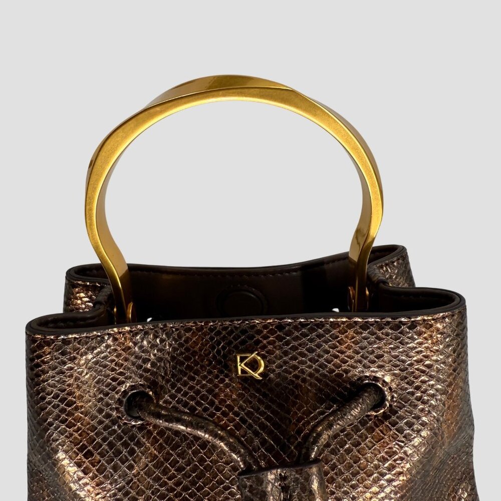 Donna Karan Drawstring Bucket Bag W/ Metallic Snake Print Leather - Picture 9 of 16